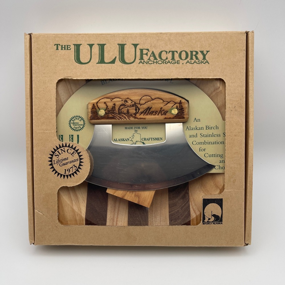 The Ulu Factory Brown Chopping Bowl with Ulu Knife Birch Walnut Set